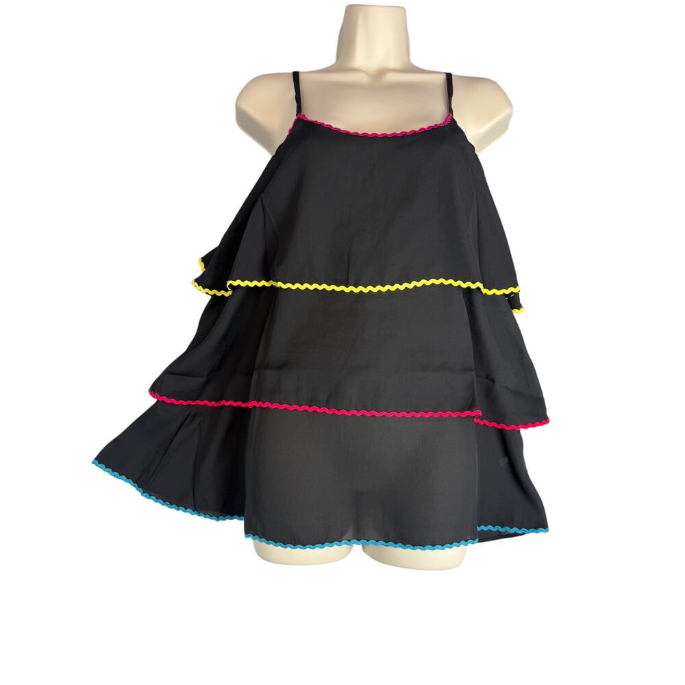 NWT Boutique Andree By Unit Rainbow Ric Rac Trim Ruffled Tank Womens Large New